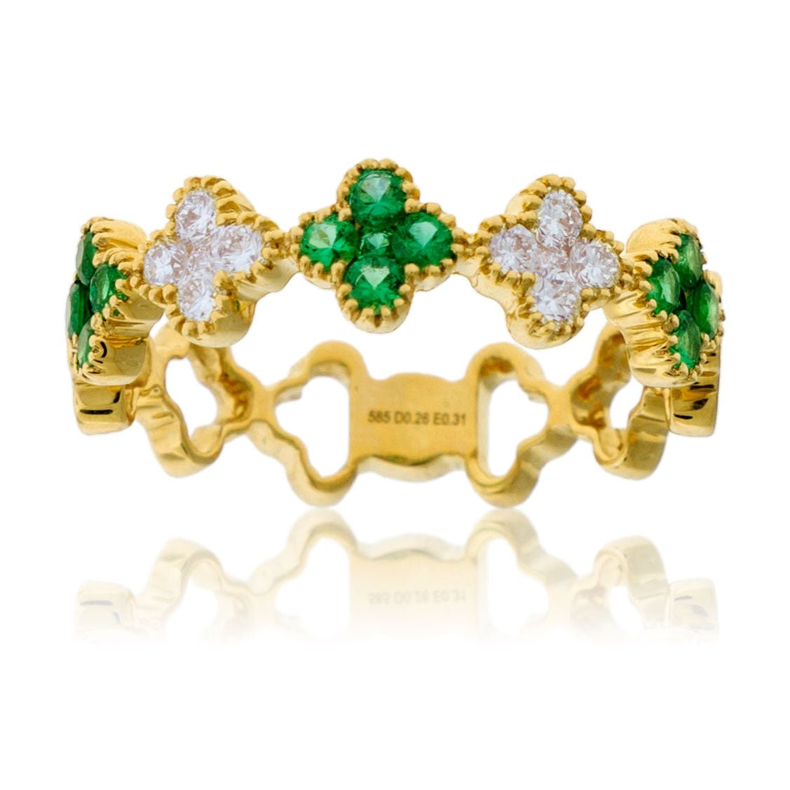 Emerald & Diamond Clover Style Stackable Ring - Park City Jewelers