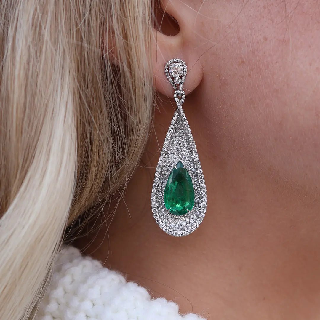 Emerald & Diamond Dangle Style Earrings - Park City Jewelers