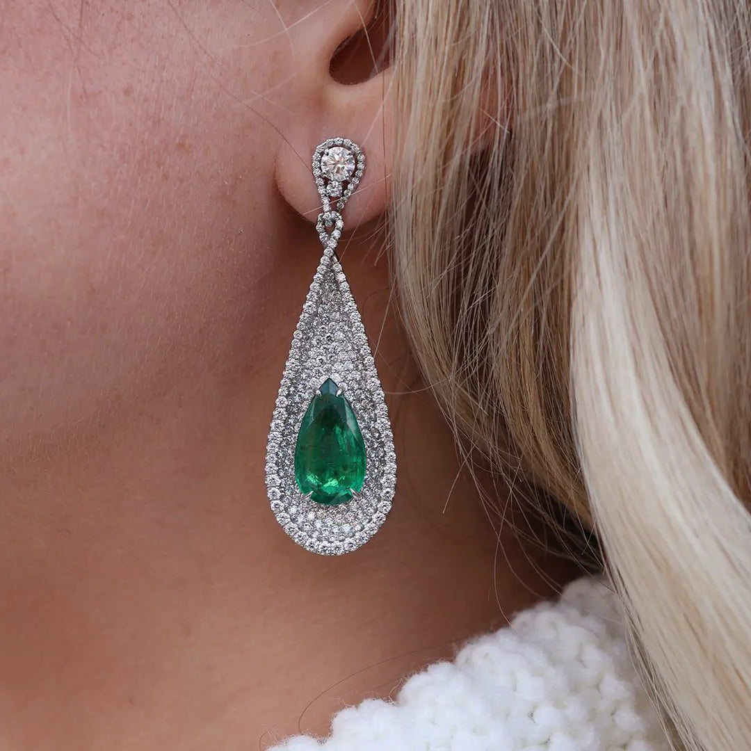 Emerald & Diamond Dangle Style Earrings - Park City Jewelers