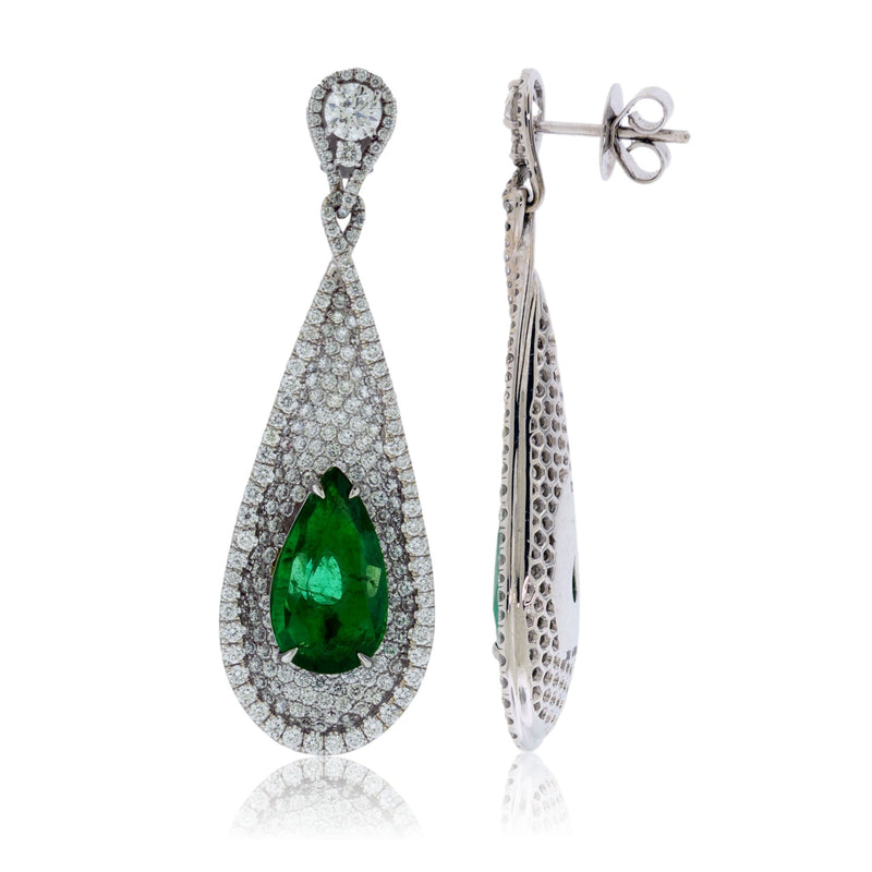 Emerald & Diamond Dangle Style Earrings - Park City Jewelers