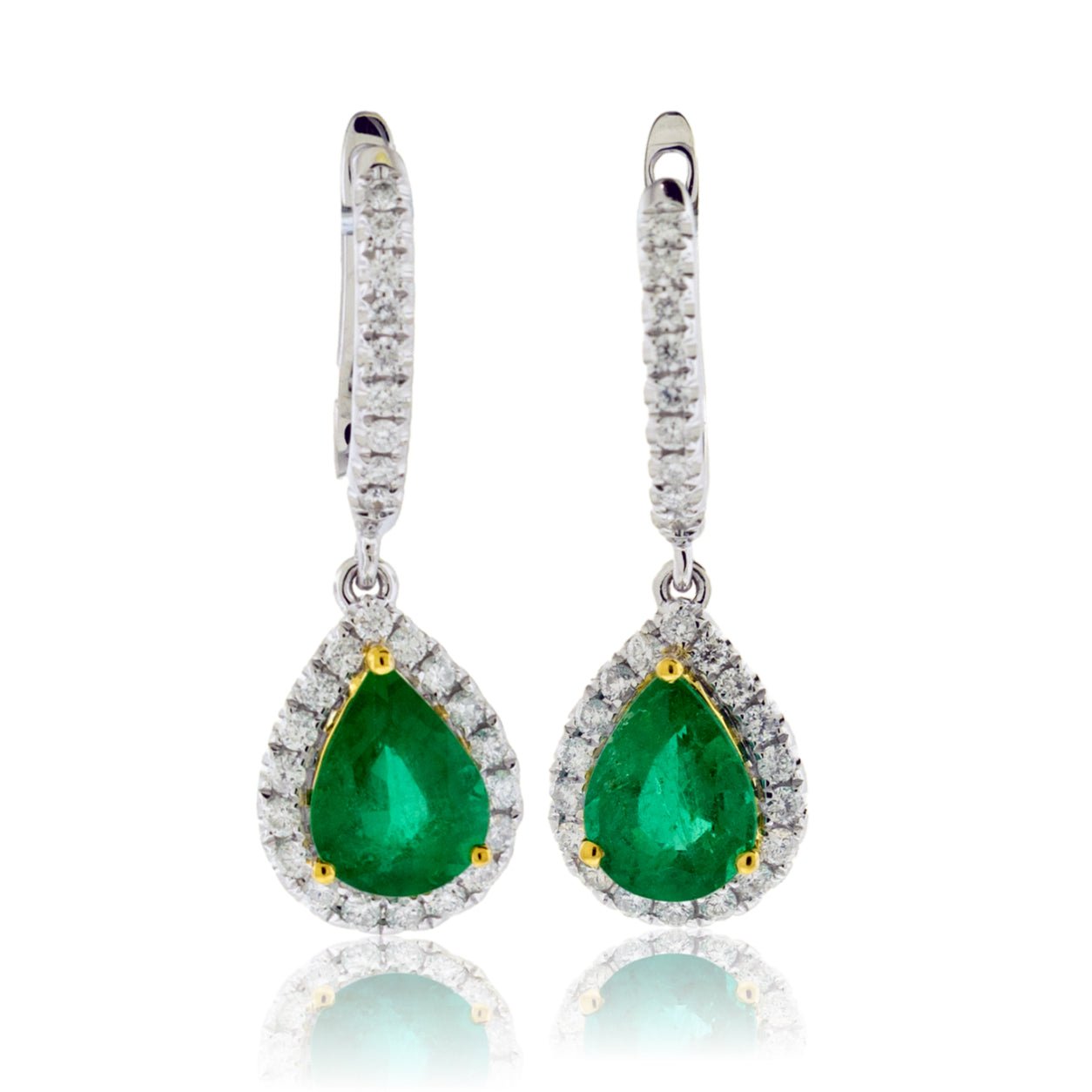 Emerald & Diamond Halo Dangle Style Earrings - Park City Jewelers
