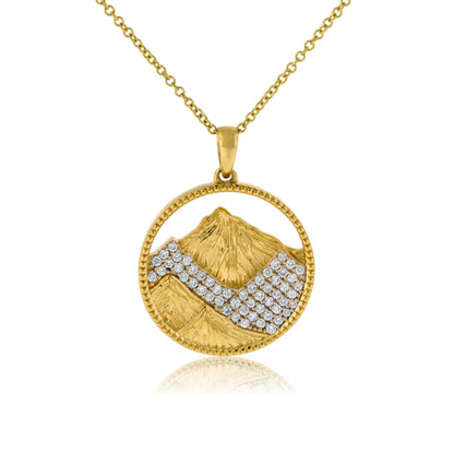 Etched Mountain Circle Diamond Pendant - Park City Jewelers