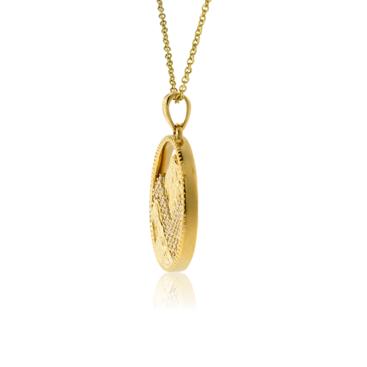 Etched Mountain Circle Diamond Pendant - Park City Jewelers