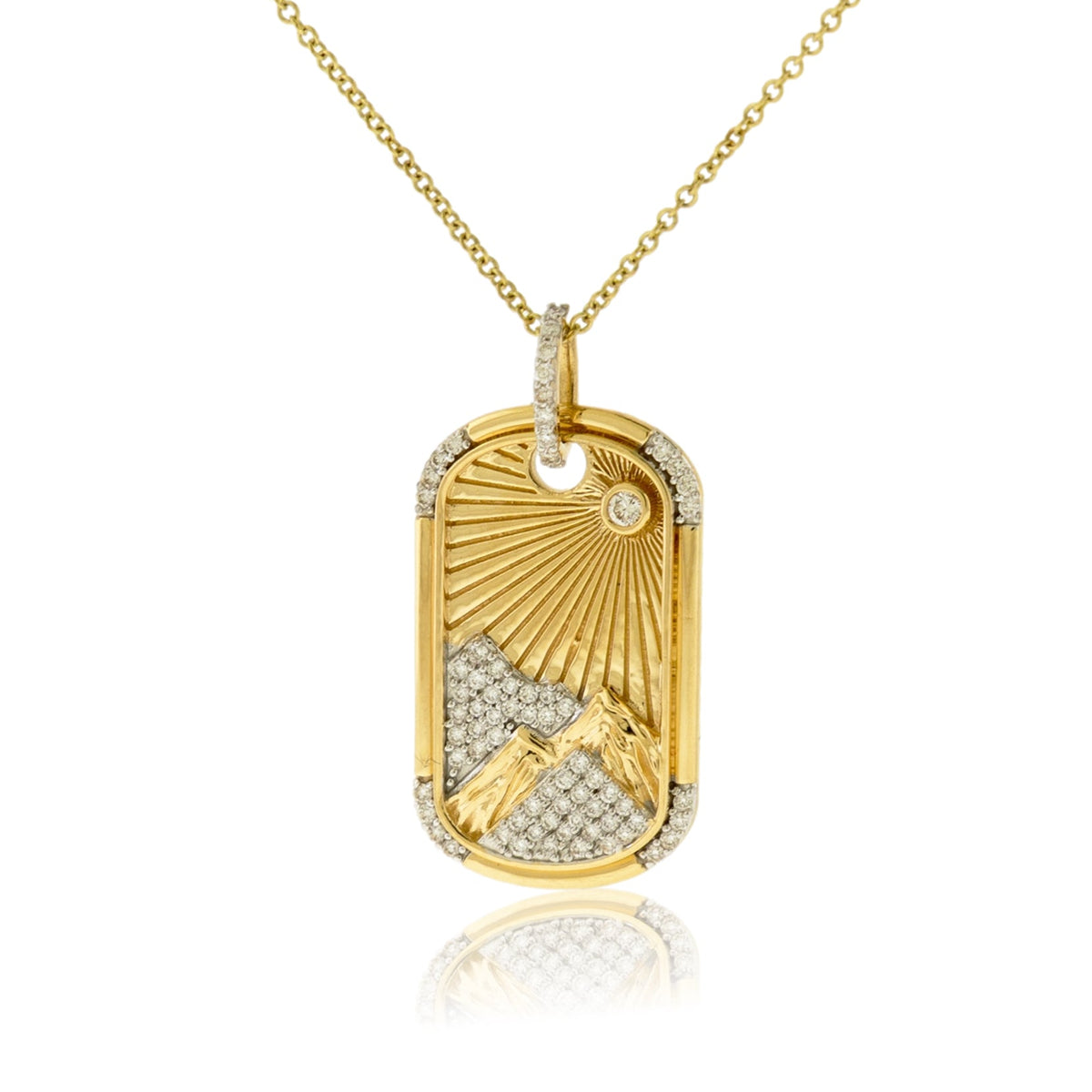 Etched Mountain Dog Tag Diamond Pendant - Park City Jewelers