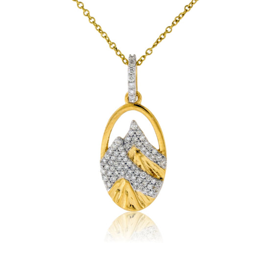 Etched Mountain Oval Diamond Pendant - Park City Jewelers