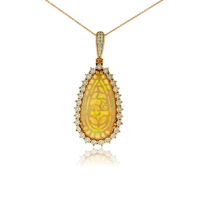 Ethiopian Opal Draped with Diamonds Burst Halo Pendant - Park City Jewelers