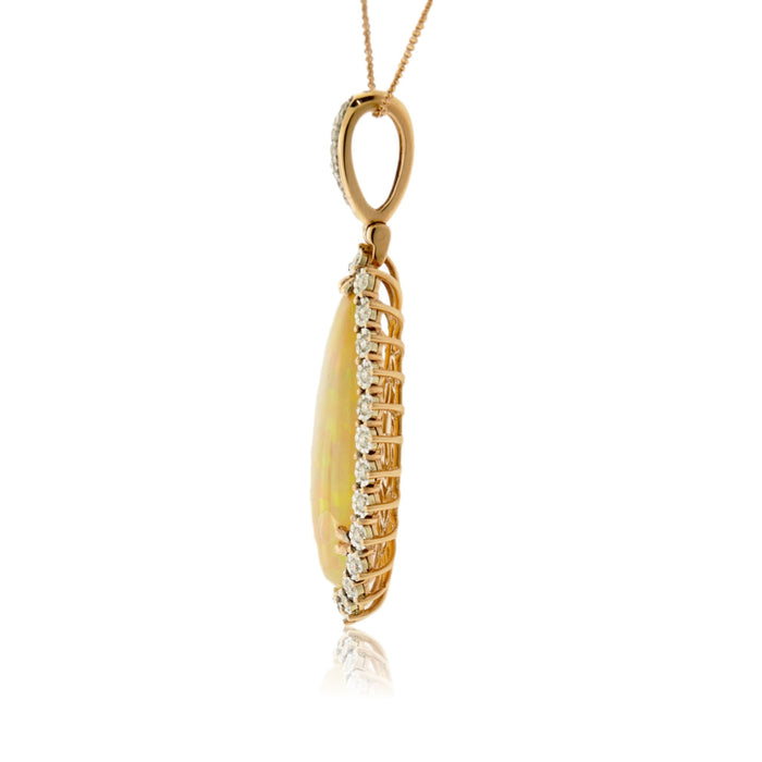 Ethiopian Opal Draped with Diamonds Burst Halo Pendant - Park City Jewelers