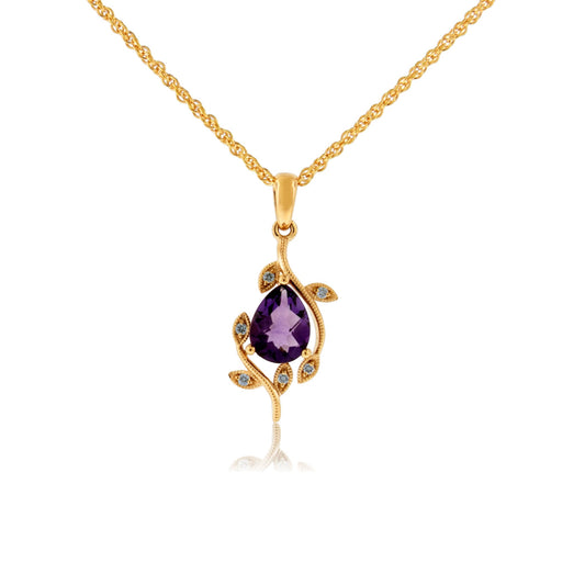 Fancy Cut Amethyst & Diamond Leaf Motif Pendant with Chain - Park City Jewelers