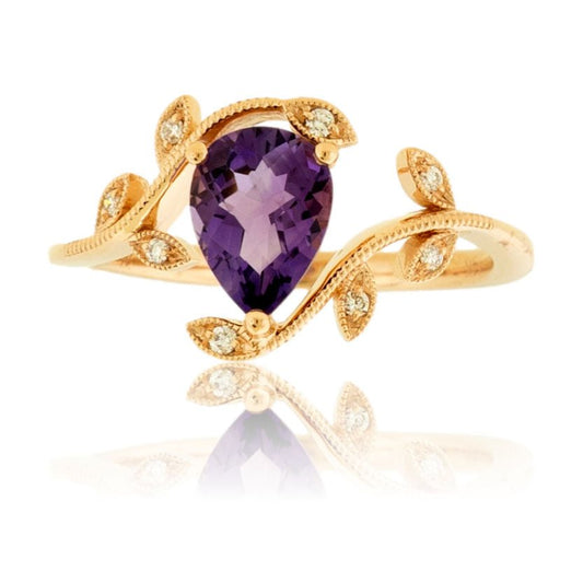 Fancy Cut Amethyst & Diamond Leaf Motif Ring - Park City Jewelers