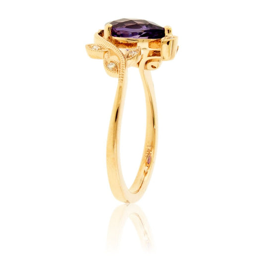 Fancy Cut Amethyst & Diamond Leaf Motif Ring - Park City Jewelers