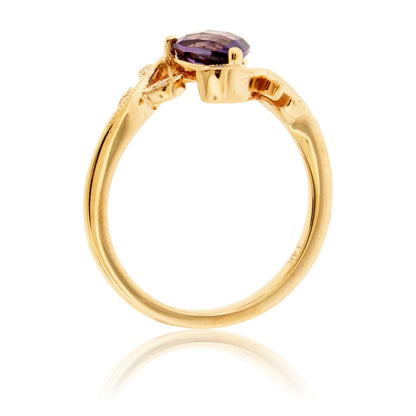 Fancy Cut Amethyst & Diamond Leaf Motif Ring - Park City Jewelers