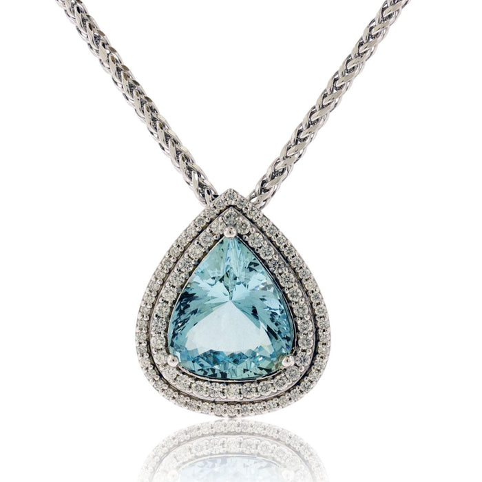 Fancy Cut Aquamarine & Diamond Double Halo Pendant w/Chain - Park City Jewelers