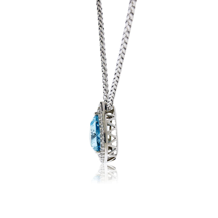Fancy Cut Aquamarine & Diamond Double Halo Pendant w/Chain - Park City Jewelers