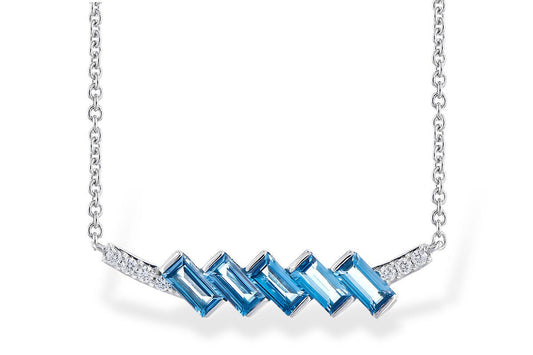 Fancy Cut Blue Topaz & Diamond Geometric Pendant with Chain - Park City Jewelers