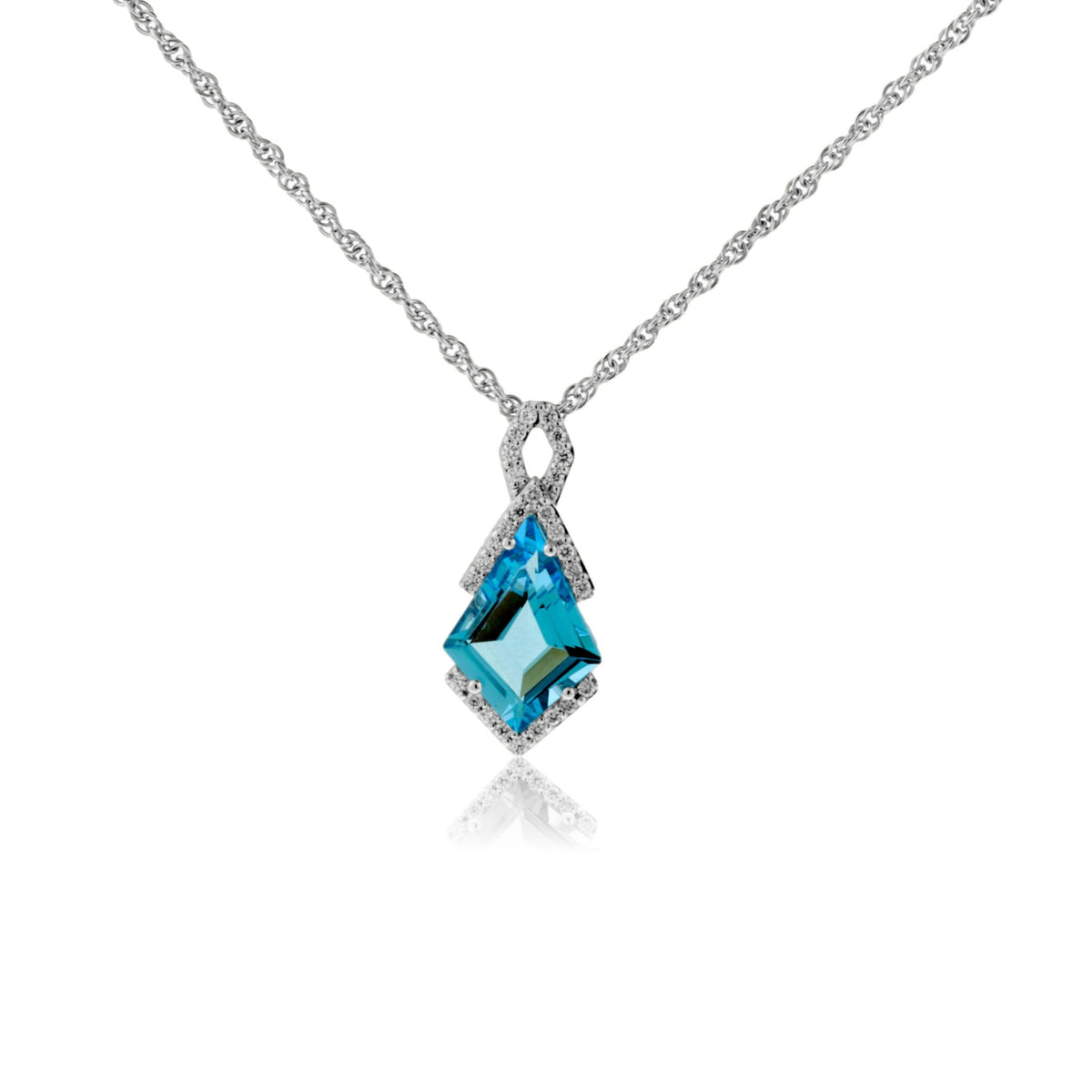 Fancy Cut Blue Topaz & Diamond Geometric Pendant with Chain - Park City Jewelers