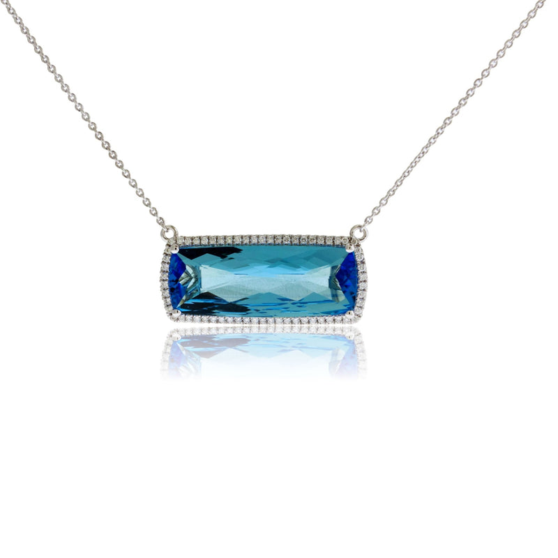 Fancy Cut Blue Topaz & Diamond Halo Pendant - Park City Jewelers