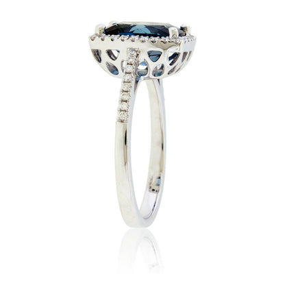 Fancy Cut Blue Topaz & Diamond Halo Ring - Park City Jewelers