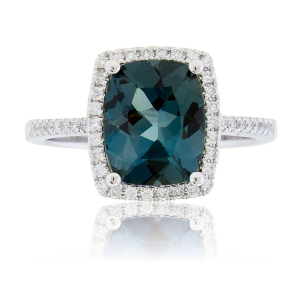 Fancy Cut Blue Topaz & Diamond Halo Ring - Park City Jewelers
