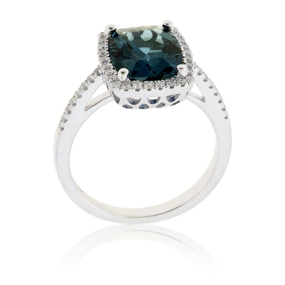Fancy Cut Blue Topaz & Diamond Halo Ring - Park City Jewelers