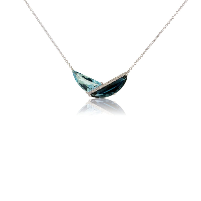 Fancy Cut London Blue Topaz, Swiss Blue Topaz & Diamond Geometric Pendant with Chain - Park City Jewelers