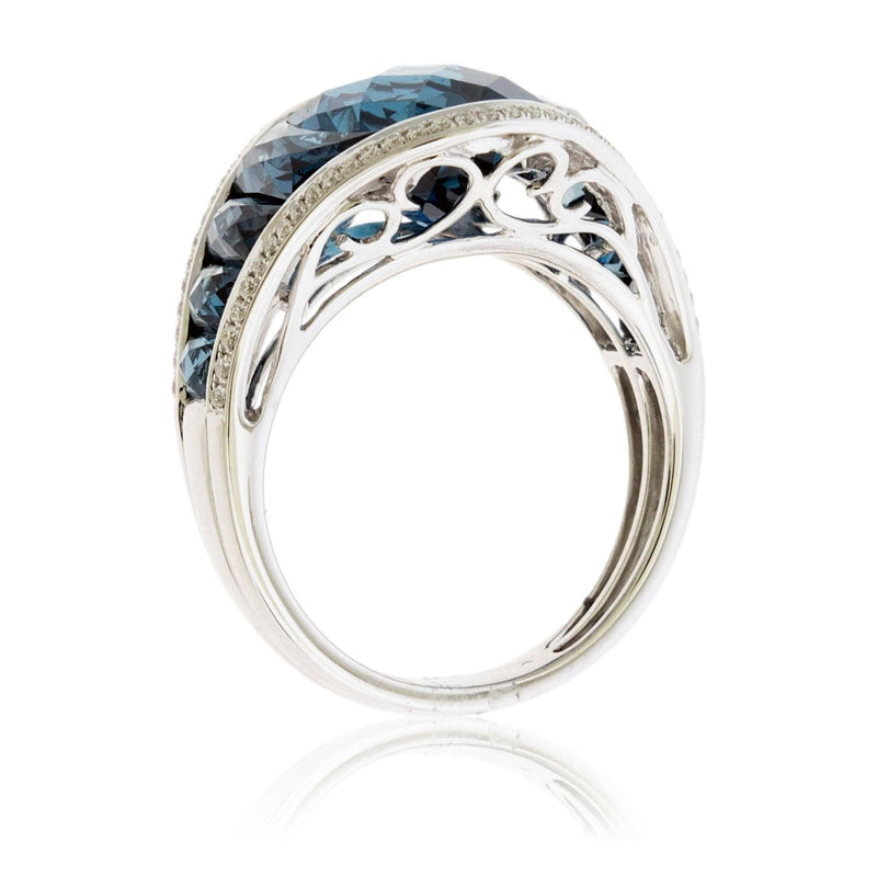 Fancy Cut Oval London Blue Topaz with Blue Topaz Accents & Diamond Ring - Park City Jewelers