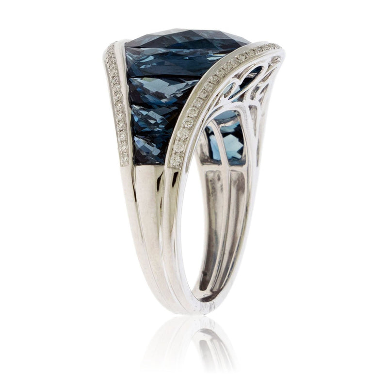 Fancy Cut Oval London Blue Topaz with Blue Topaz Accents & Diamond Ring - Park City Jewelers