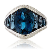 Fancy Cut Oval London Blue Topaz with Blue Topaz Accents & Diamond Ring - Park City Jewelers