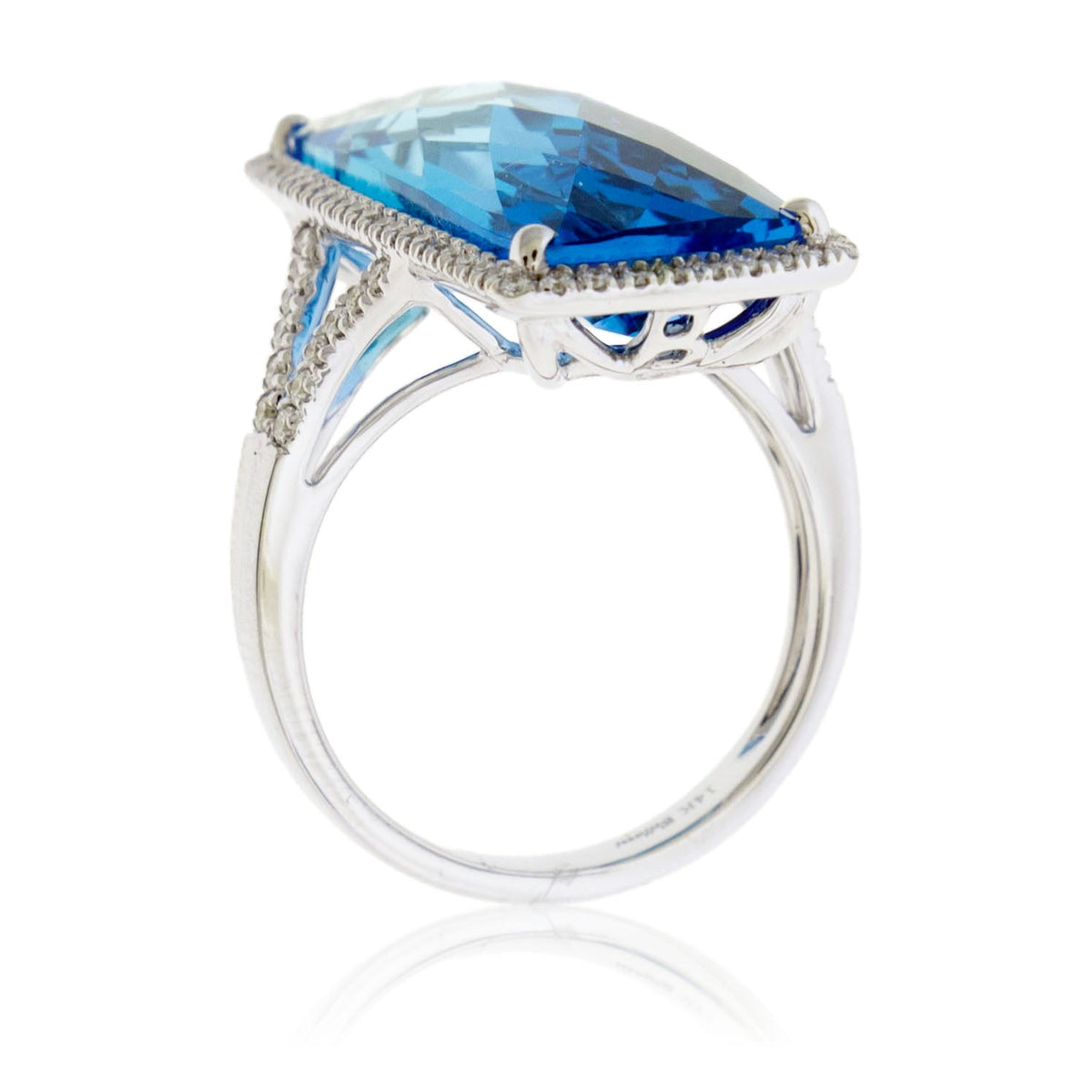 Fancy Cut Oval London Blue Topaz with Diamond Halo Ring - Park City Jewelers