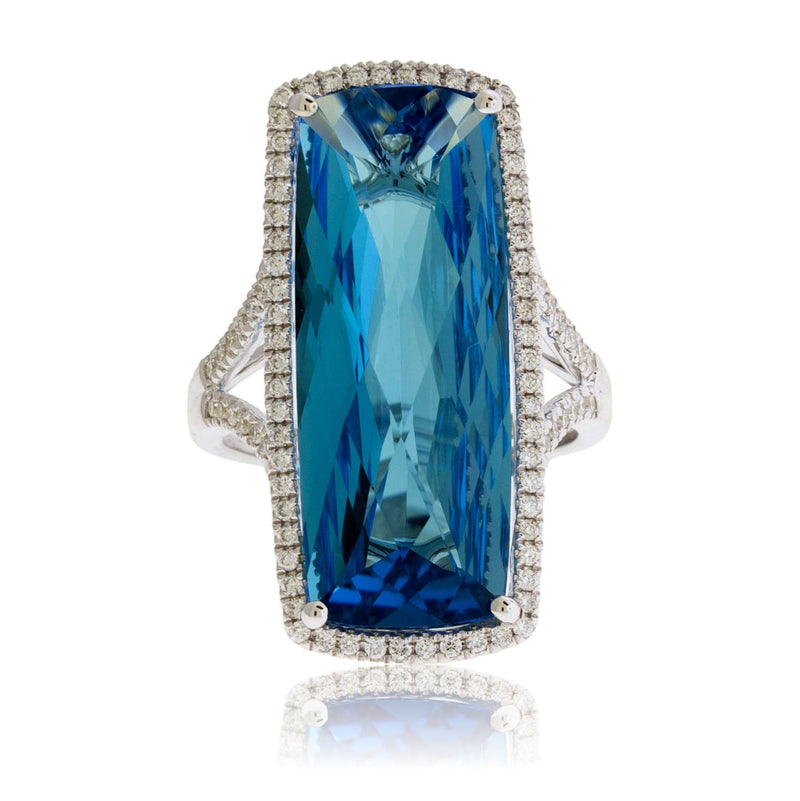 Fancy Cut Oval London Blue Topaz with Diamond Halo Ring - Park City Jewelers