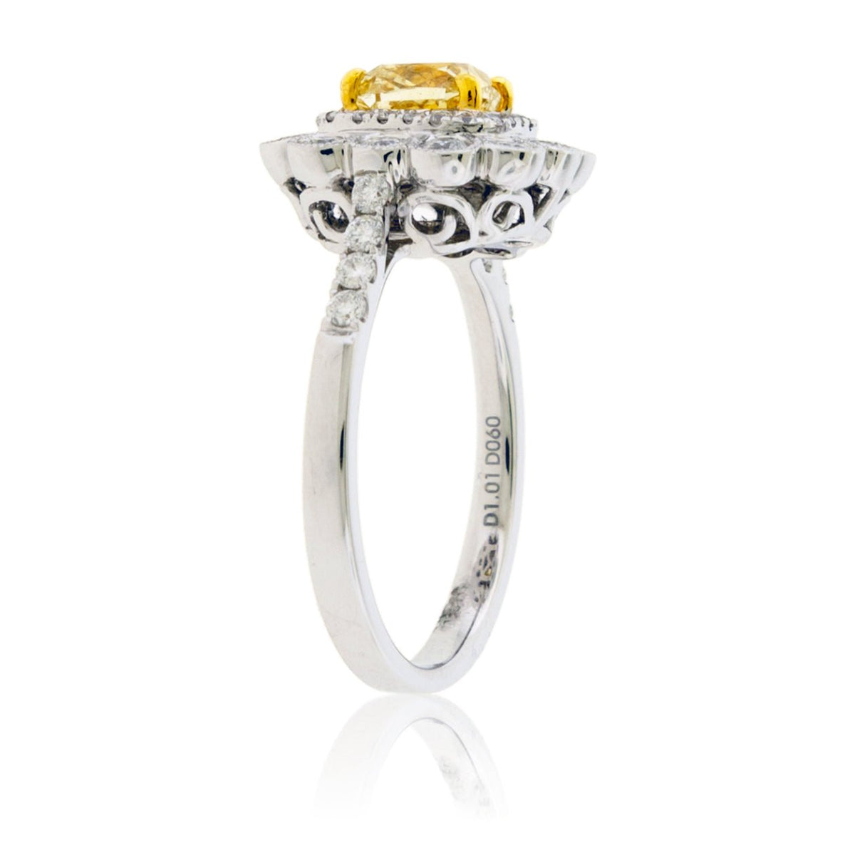 Fancy Natural Yellow Diamond & Diamond Burst Halo Ring - Park City Jewelers
