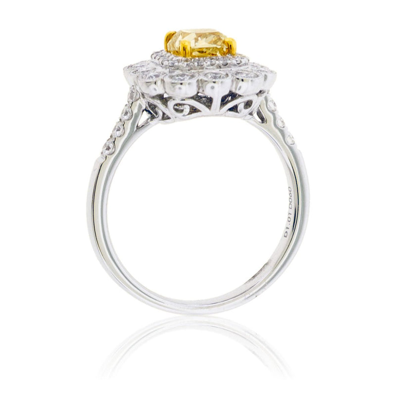 Fancy Natural Yellow Diamond & Diamond Burst Halo Ring - Park City Jewelers