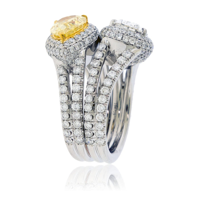 Fancy Natural Yellow Diamond & Natural Diamond Double Pear Ring - Park City Jewelers