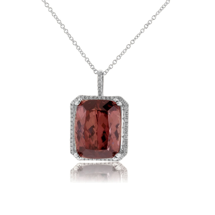 Fancy Step Cut Zircon with Diamond Halo Pendant - Park City Jewelers