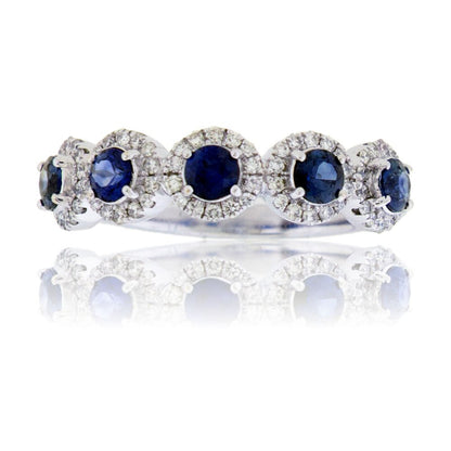 Five Sapphire and Diamond Halo Band - Park City Jewelers