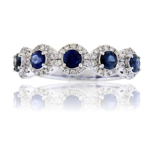 Five Sapphire and Diamond Halo Band - Park City Jewelers