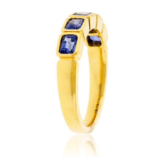 Five Stone Radiant Blue Sapphire Bezel Band - Park City Jewelers