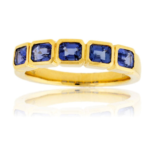 Five Stone Radiant Blue Sapphire Bezel Band - Park City Jewelers