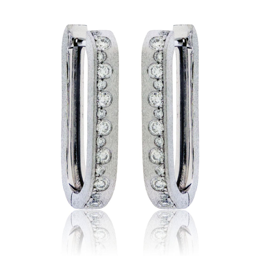 Flush Set Diamond Rectangle Hoop Earrings - Park City Jewelers