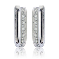 Flush Set Diamond Rectangle Hoop Earrings - Park City Jewelers