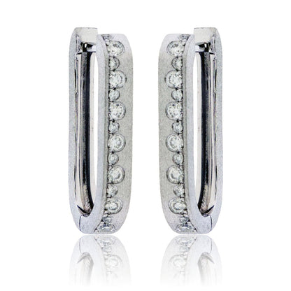 Flush Set Diamond Rectangle Hoop Earrings - Park City Jewelers