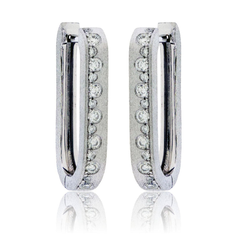 Flush Set Diamond Rectangle Hoop Earrings - Park City Jewelers