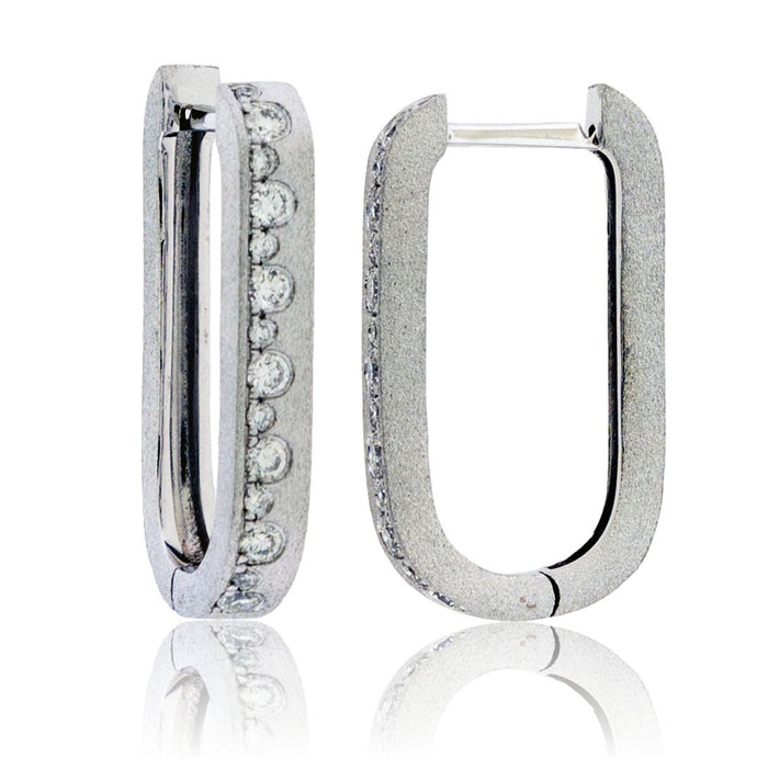 Flush Set Diamond Rectangle Hoop Earrings - Park City Jewelers