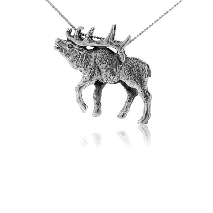 Full Body Elk Bugling Sterling Silver Pendant - Park City Jewelers