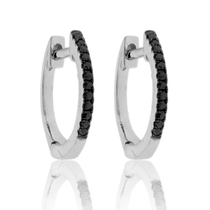 Gold Black Diamond Huggie Hoop Earrings - Park City Jewelers