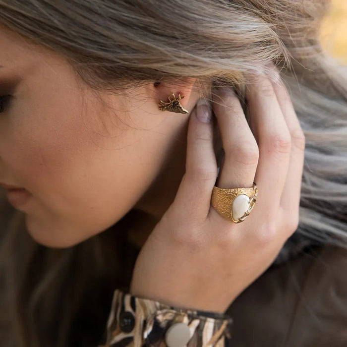 Gold Elk Ivory Trophy Antler Ring - Park City Jewelers