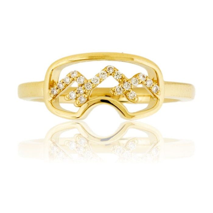 Gold Goggles Ring with Diamond Mountain Ridge - Park City Jewelers