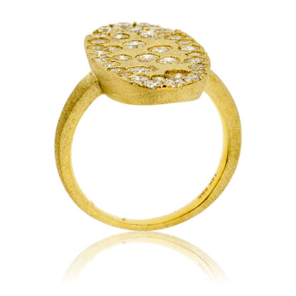 Gold Satin Finish Diamond Flush Set Oval Ring - Park City Jewelers