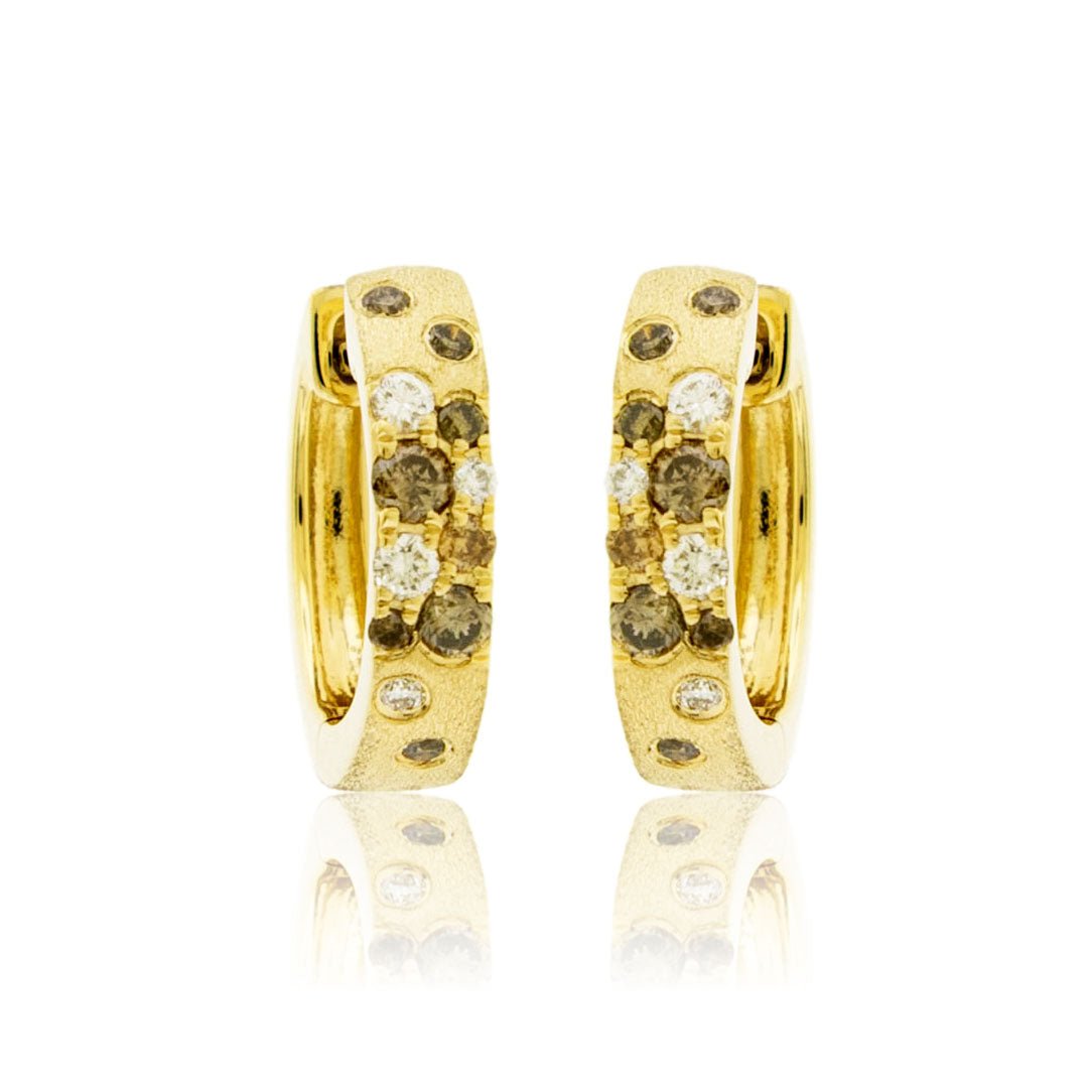 Gold Satin Finish Flush Set Colored Diamond Earrings - Park City Jewelers