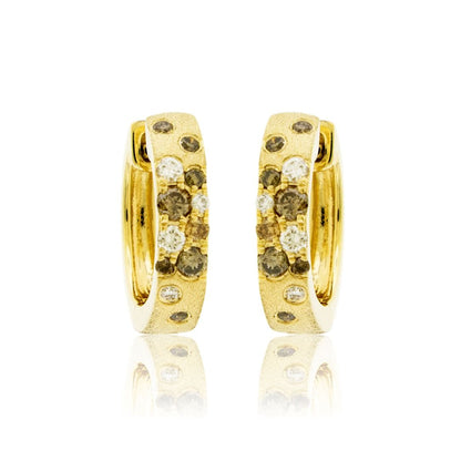 Gold Satin Finish Flush Set Colored Diamond Earrings - Park City Jewelers