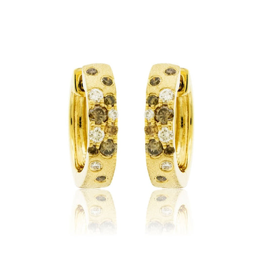 Gold Satin Finish Flush Set Colored Diamond Earrings - Park City Jewelers